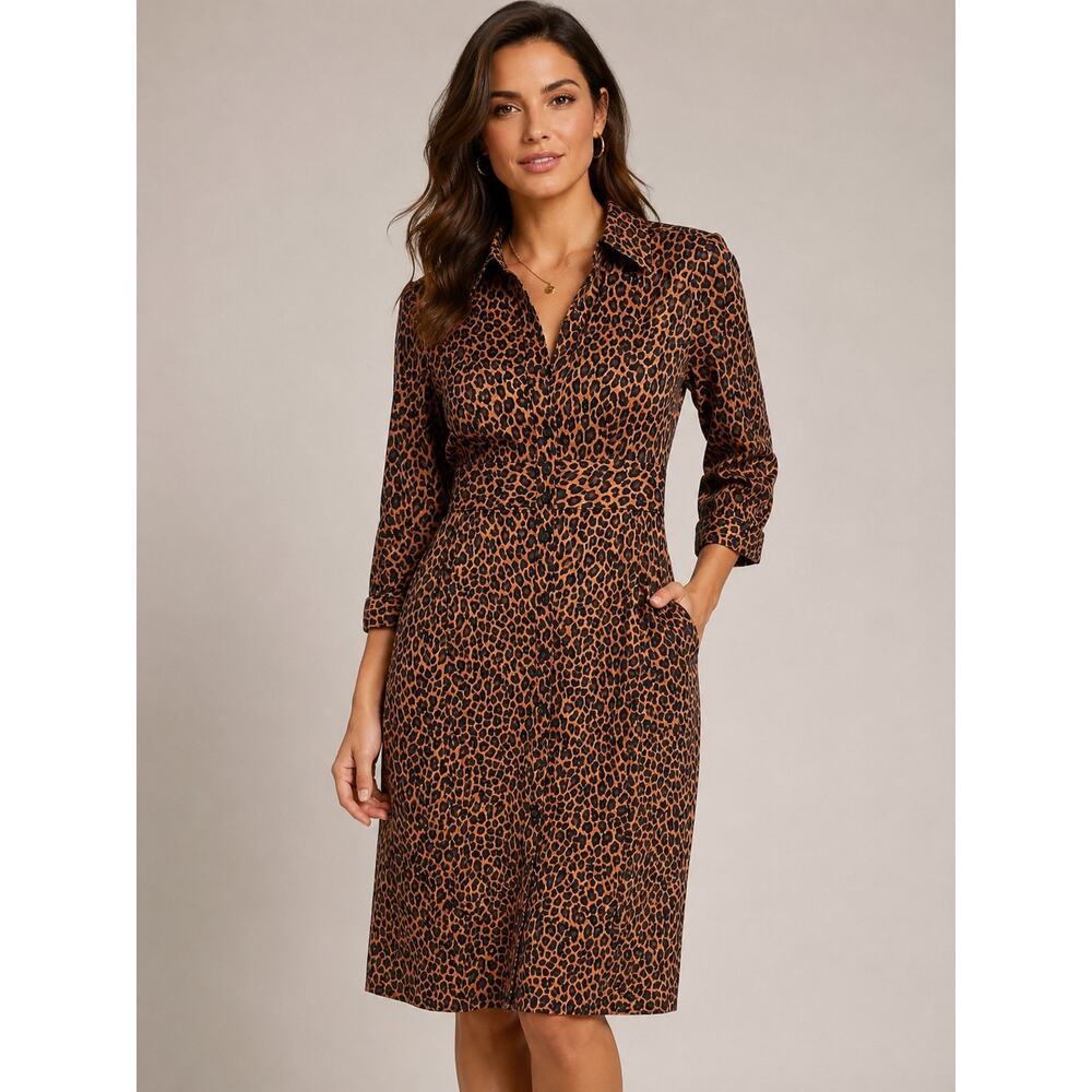 Express Design Studio Leopard Print Cotton Shirt Dress 6 NWOT